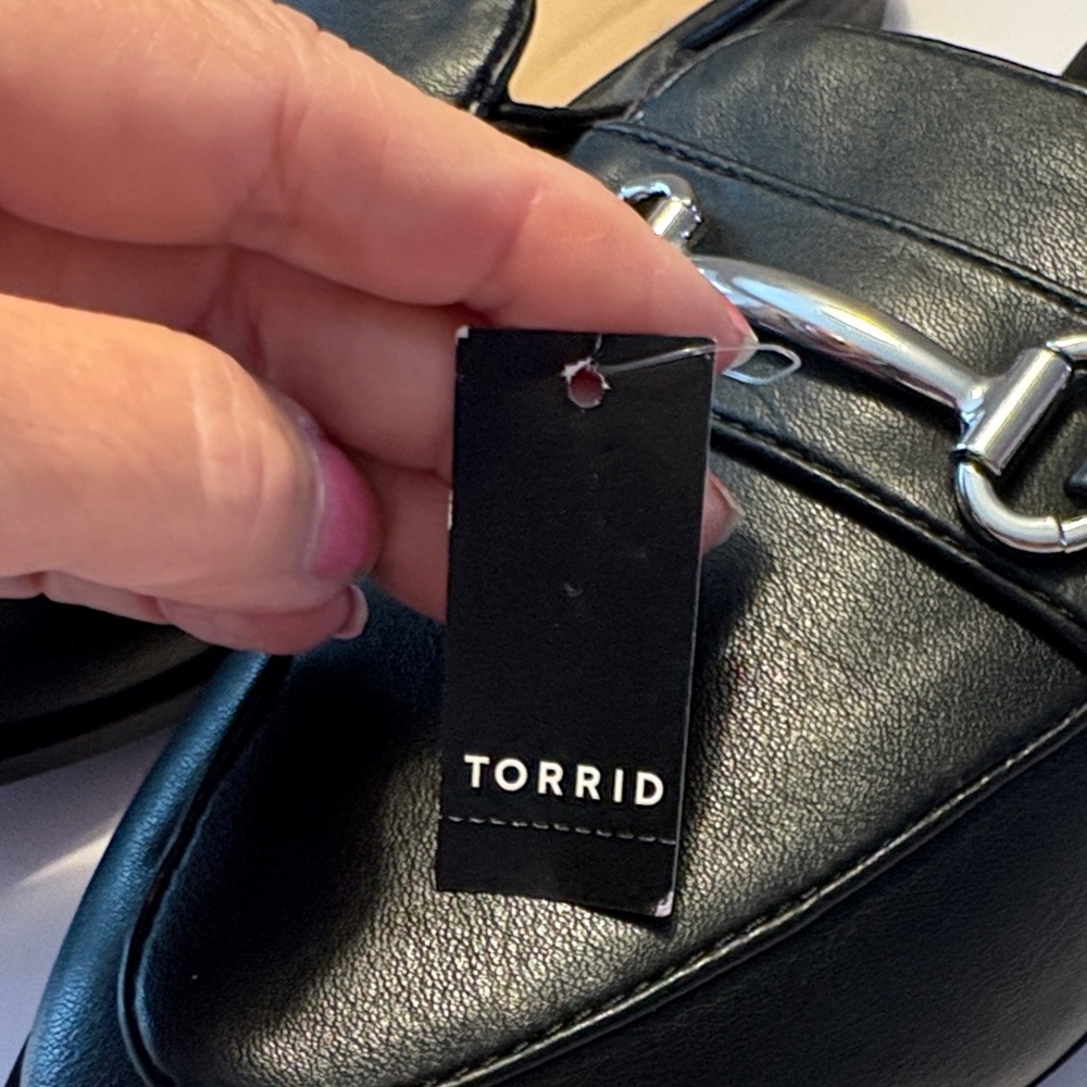 torrid size 9.5 Black Faux Leather Slip-On Mules with Silver Hardware NWT - Picture 2 of 9
